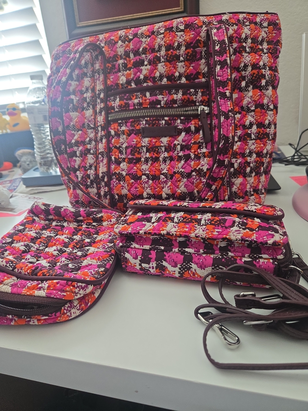Vera Bradley Quilted Crossbody and Wristlet Set - Pink, Orange, Black